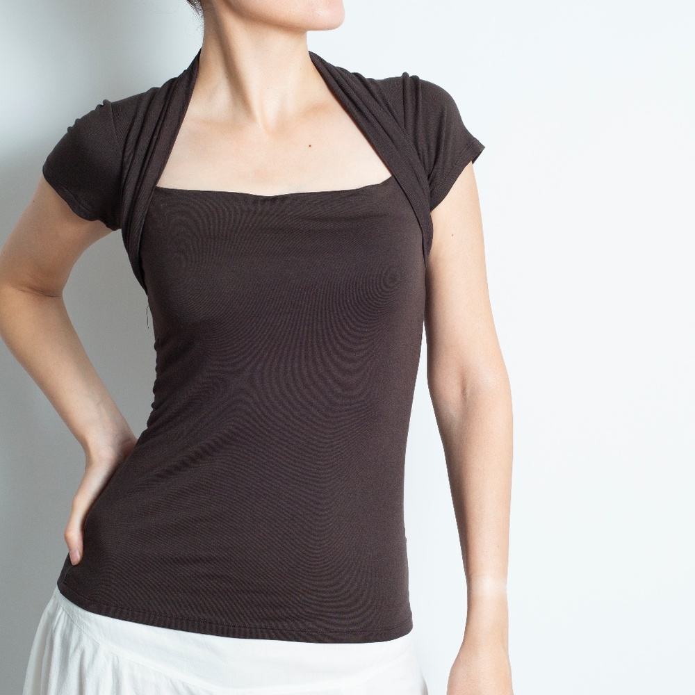 ZARA BASICS Brown Stretch Top sz M